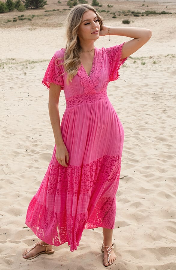 Embroidery Maxi Jurk Maureen Fuchsia – shoparchief — foto 5