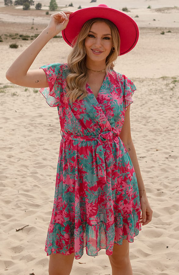 Floral Strik Jurkje Noelle Roze Turquoise – shoparchief — foto 2