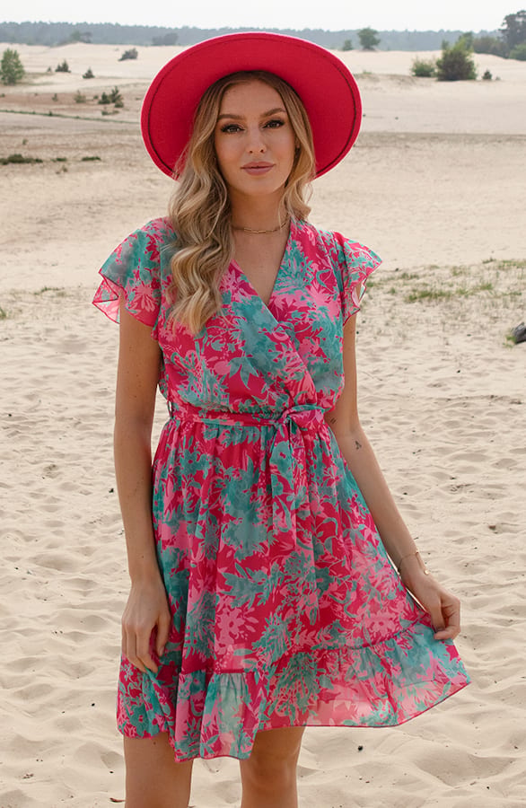 Floral Strik Jurkje Noelle Roze Turquoise – shoparchief