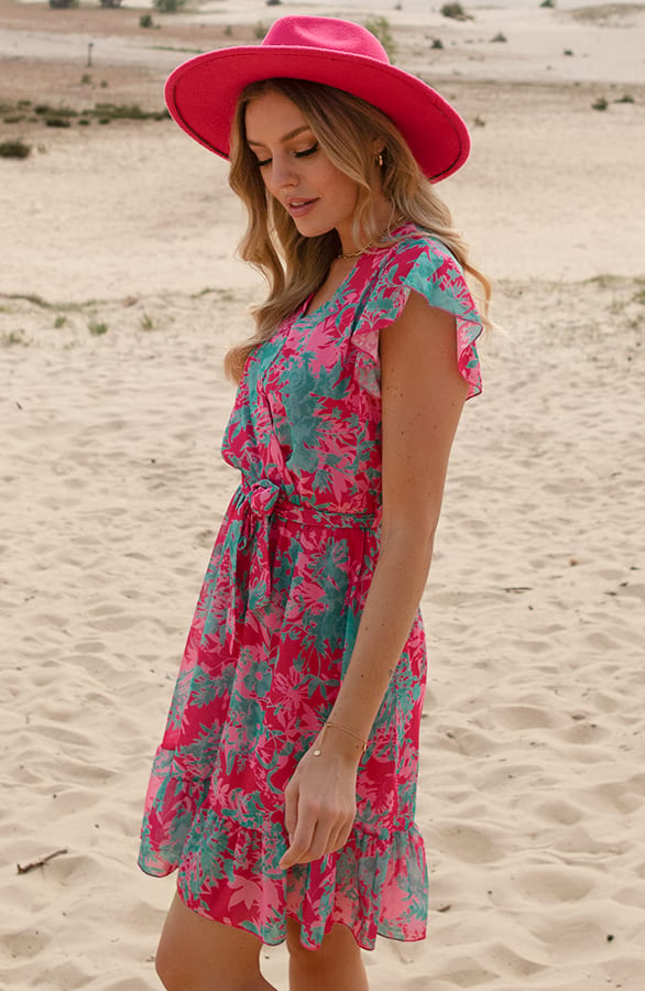 Floral Strik Jurkje Noelle Roze Turquoise – shoparchief — foto 3