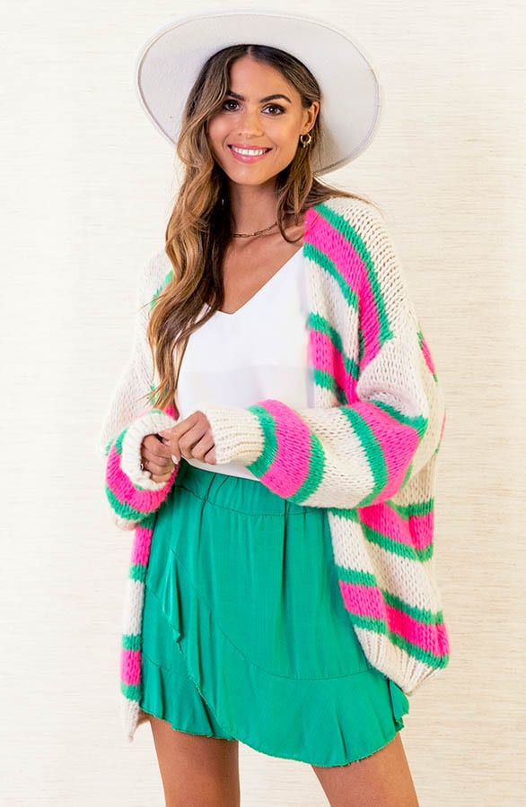 Gebreid Strepen Vest Kristy Groen Roze – shoparchief — foto 2