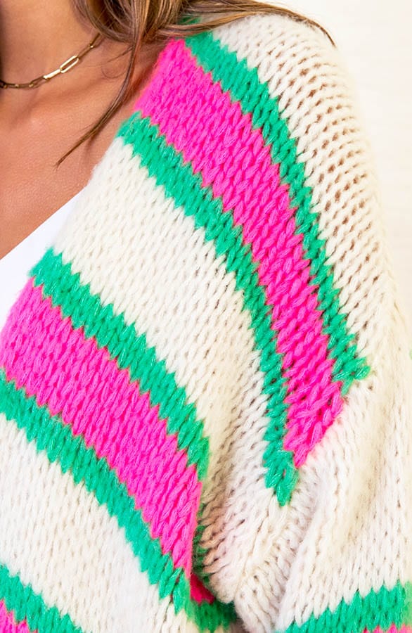 Gebreid Strepen Vest Kristy Groen Roze – shoparchief — foto 5