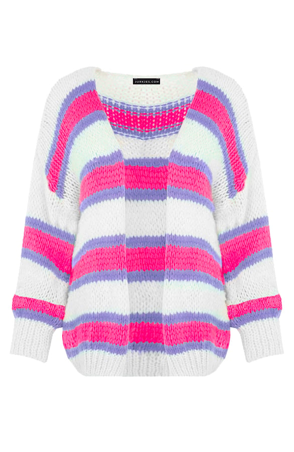 Gebreid Strepen Vest Kristy Neon Lila – shoparchief
