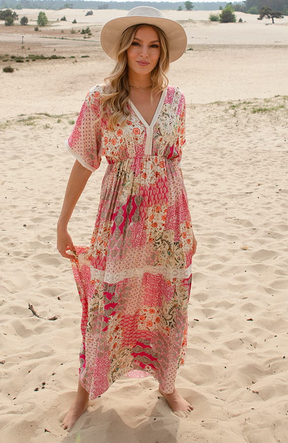 Ibiza Maxi Print Jurk Yvette Fuchsia – shoparchief — foto 2