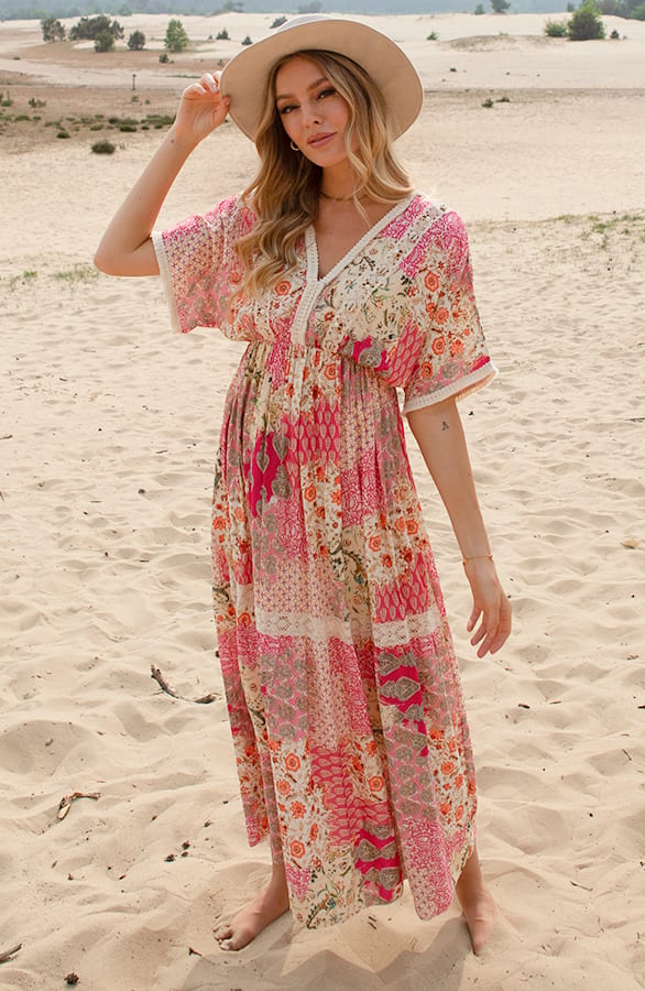 Ibiza Maxi Print Jurk Yvette Fuchsia – shoparchief — foto 3