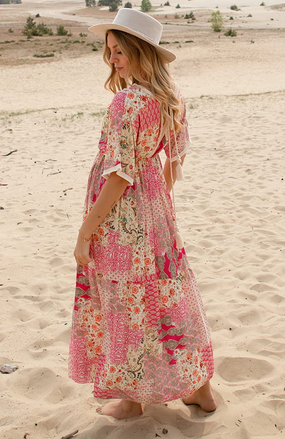 Ibiza Maxi Print Jurk Yvette Fuchsia – shoparchief — foto 4