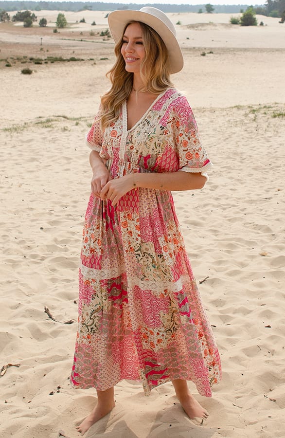 Ibiza Maxi Print Jurk Yvette Fuchsia – shoparchief