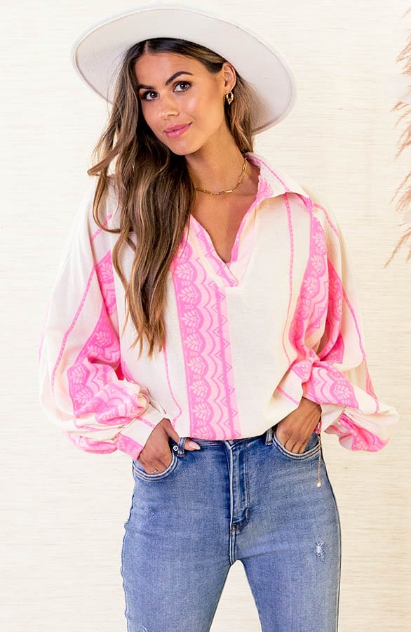 Katoenen Banen Blouse Noé Fuchsia – shoparchief