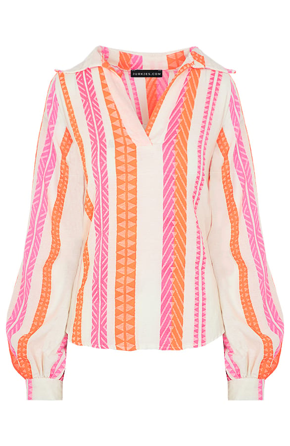 Katoenen Banen Blouse Noé Fuchsia Oranje – shoparchief