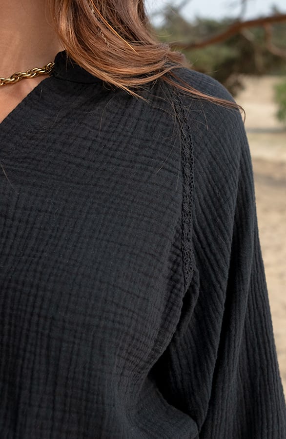 Katoenen Oversized Blouse Shelly Zwart – shoparchief — foto 9