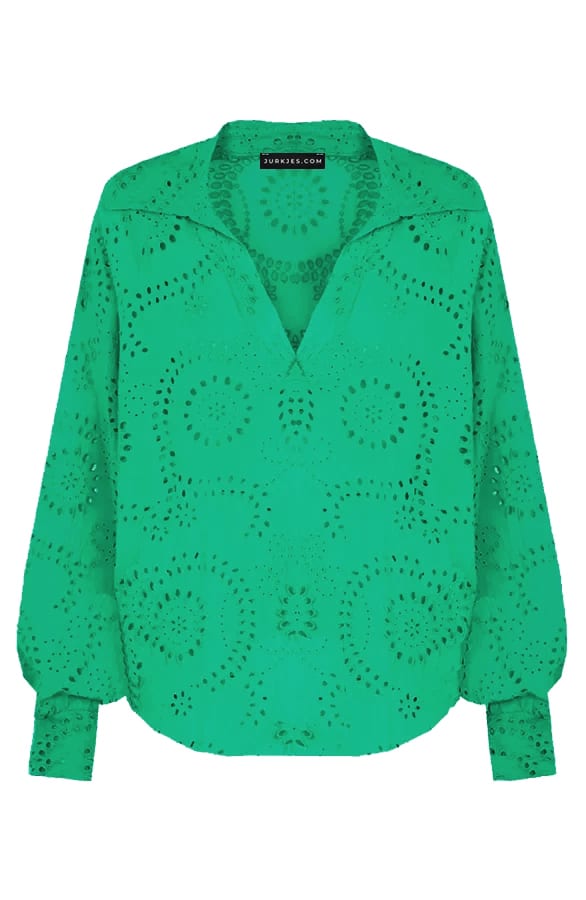 Katoenen Oversized Embroidery Blouse Nika Bright Green – shoparchief