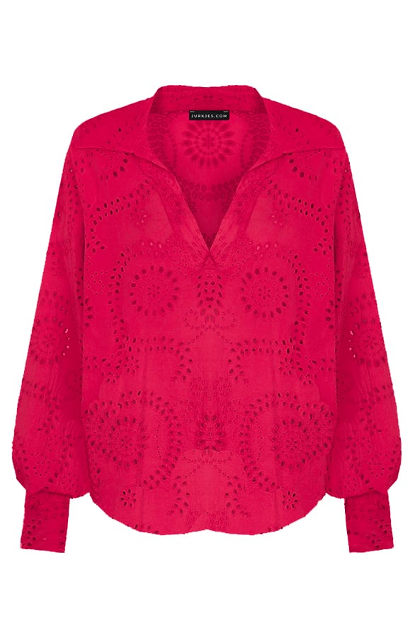 Katoenen Oversized Embroidery Blouse Nika Fuchsia – shoparchief
