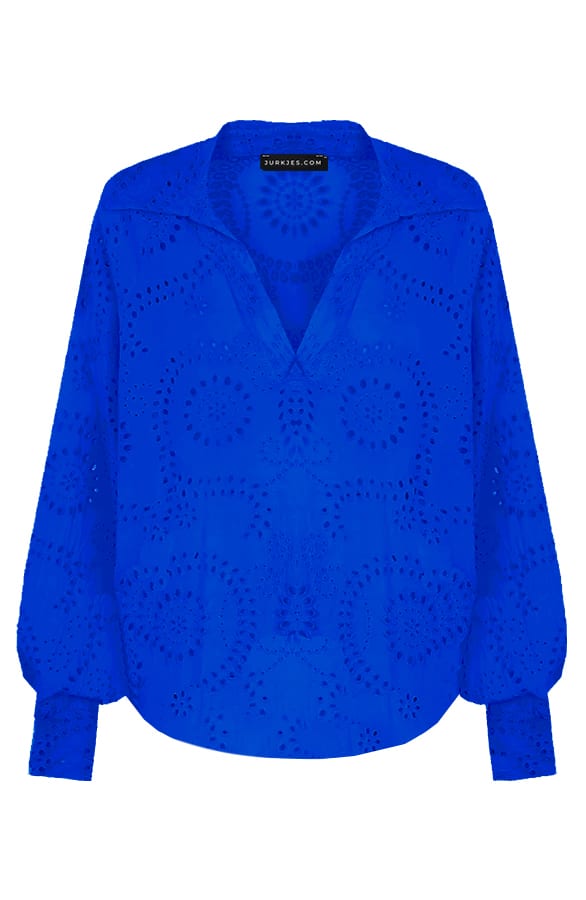 Katoenen Oversized Embroidery Blouse Nika Kobalt – shoparchief