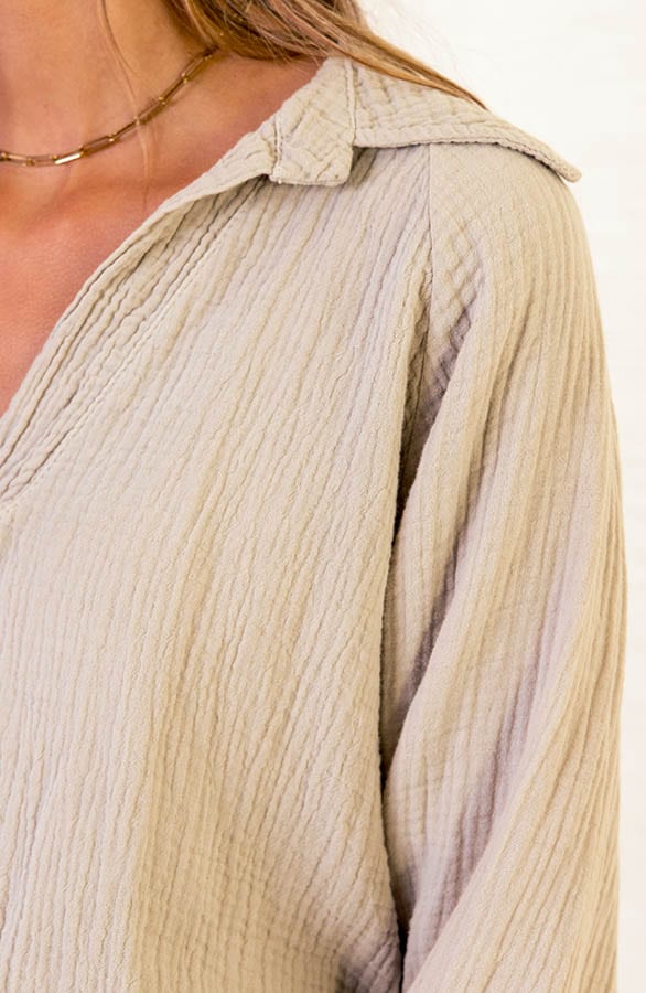 Katoenen Oversized V-hals Blouse Yenthe Beige – shoparchief — foto 5