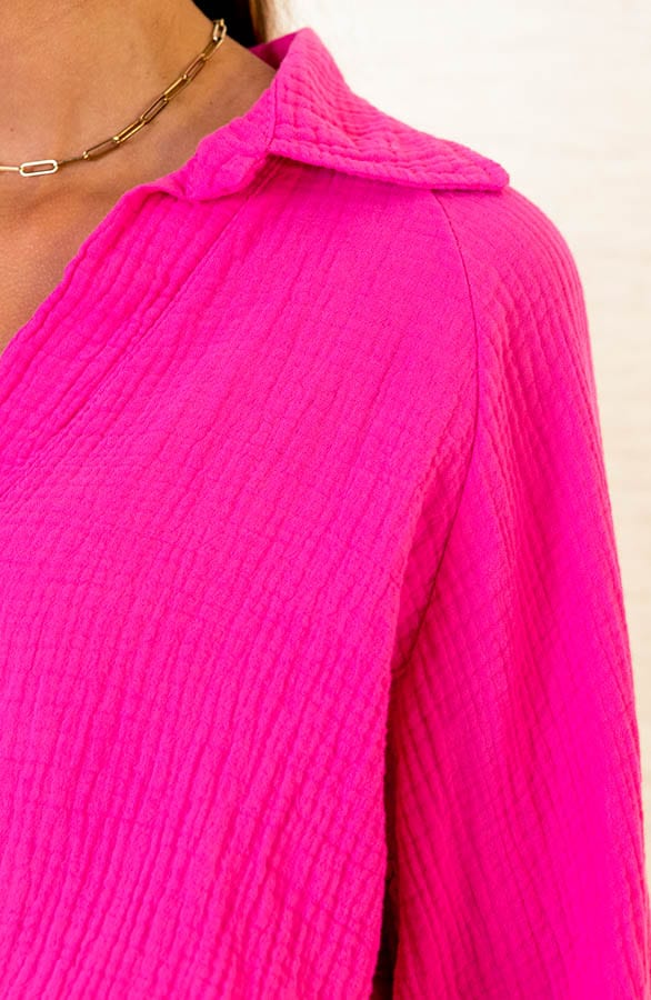 Katoenen Oversized V-hals Blouse Yenthe Fuchsia – shoparchief — foto 5