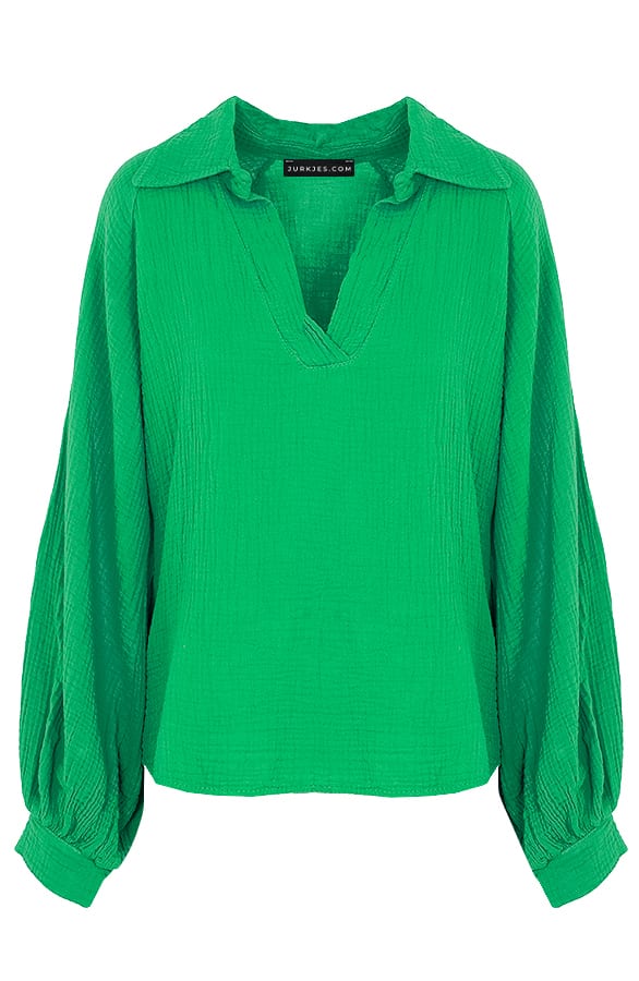Katoenen Oversized V-hals Blouse Yenthe Groen – shoparchief