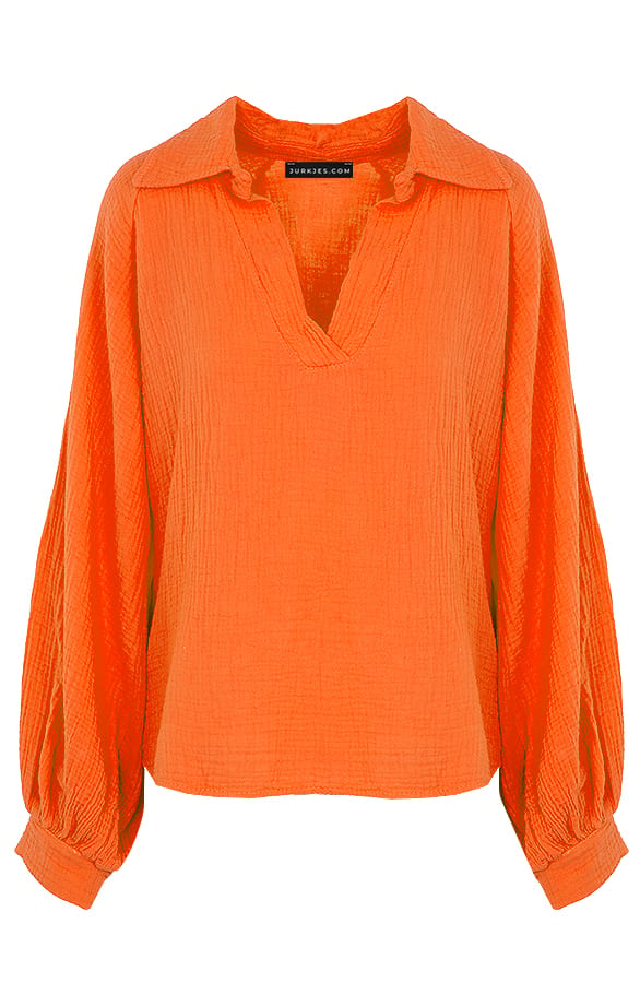 Katoenen Oversized V-hals Blouse Yenthe Oranje – shoparchief