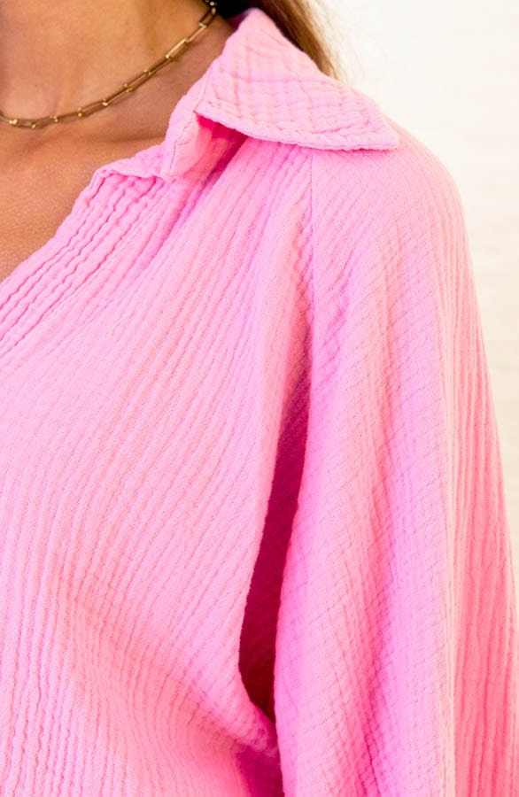 Katoenen Oversized V-hals Blouse Yenthe Roze – shoparchief — foto 5