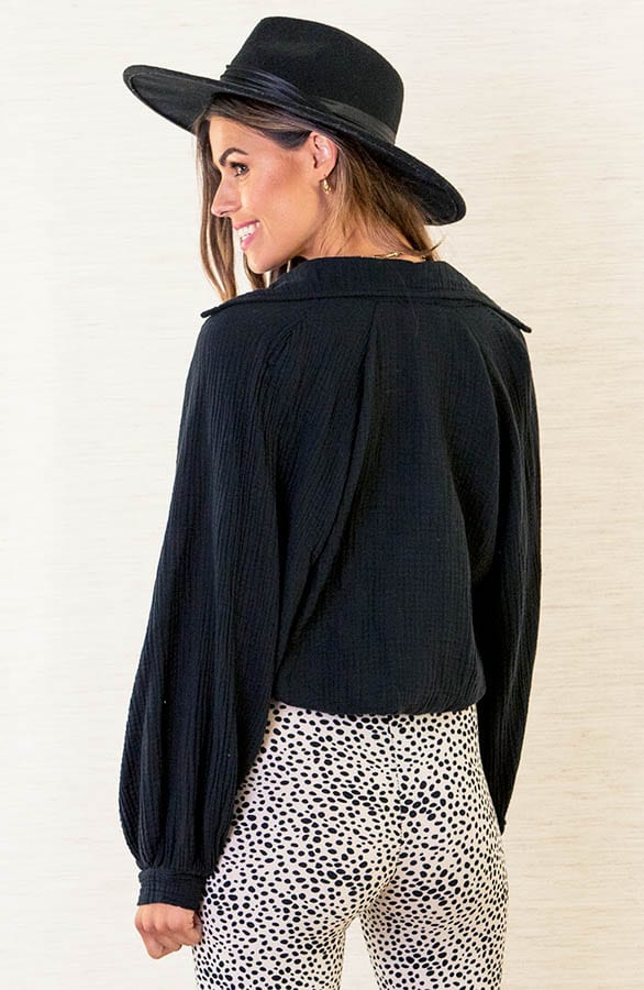 Katoenen Oversized V-hals Blouse Yenthe Zwart – shoparchief — foto 4