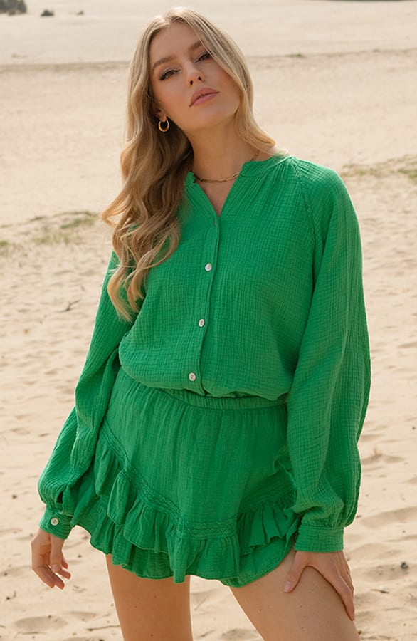 Katoenen Oversized Blouse Shelly Bright Green – shoparchief