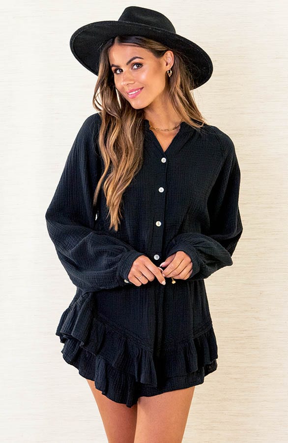 Katoenen Oversized Blouse Shelly Zwart – shoparchief — foto 2
