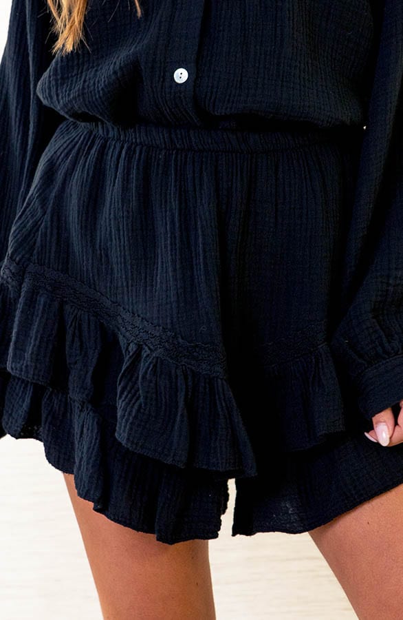 Katoenen Ruffle Skort Shelly Zwart – shoparchief