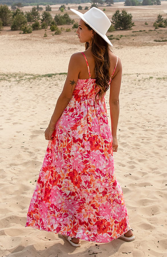 Maxi Jurk Met Bloemenprint Sara Roze Rood – shoparchief — foto 3