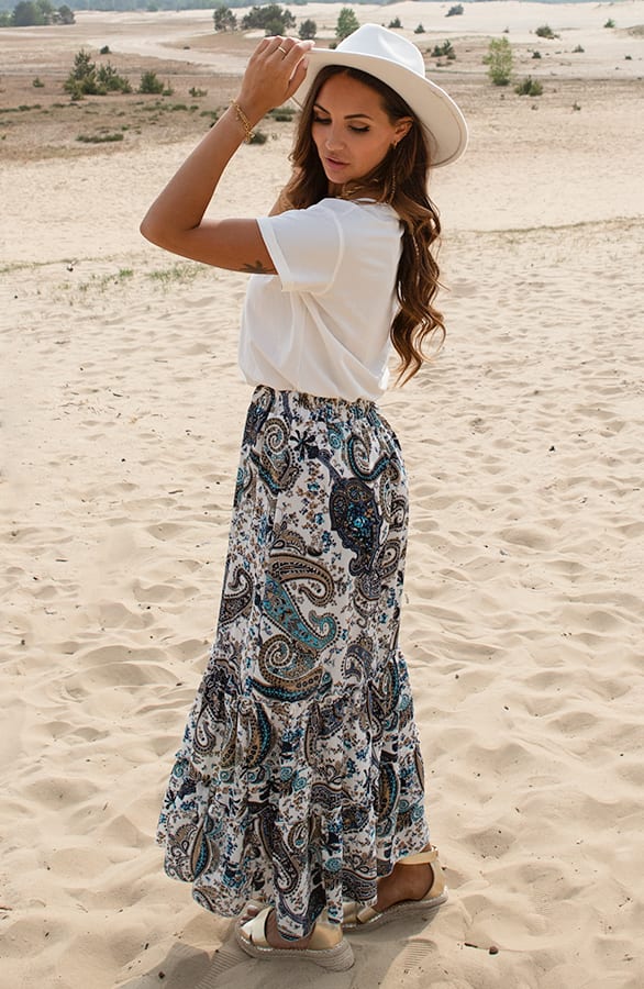 Maxi Plooien Rok Paisleyprint Daphne Kobalt – shoparchief — foto 5