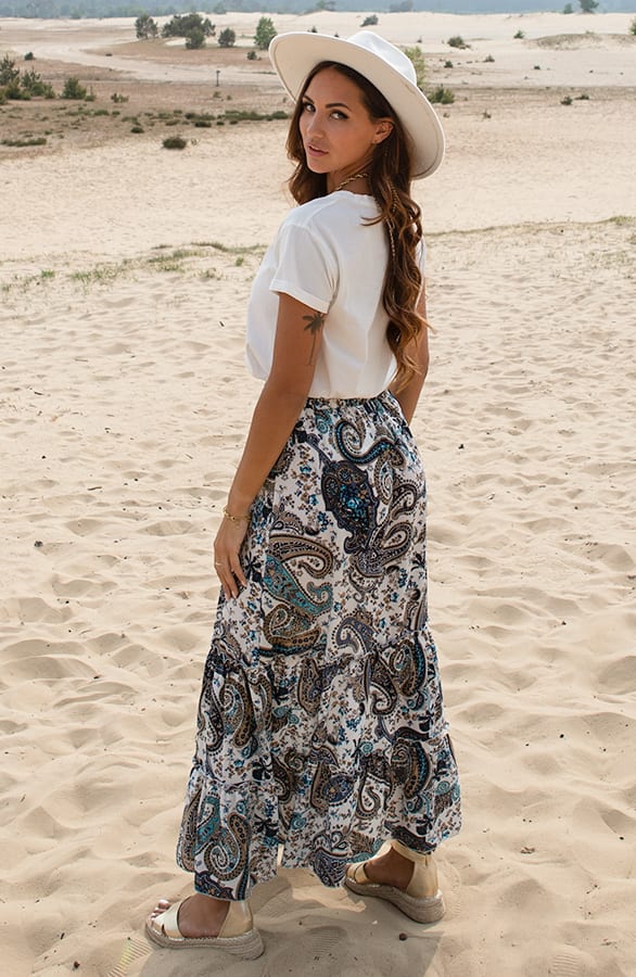 Maxi Plooien Rok Paisleyprint Daphne Kobalt – shoparchief — foto 6
