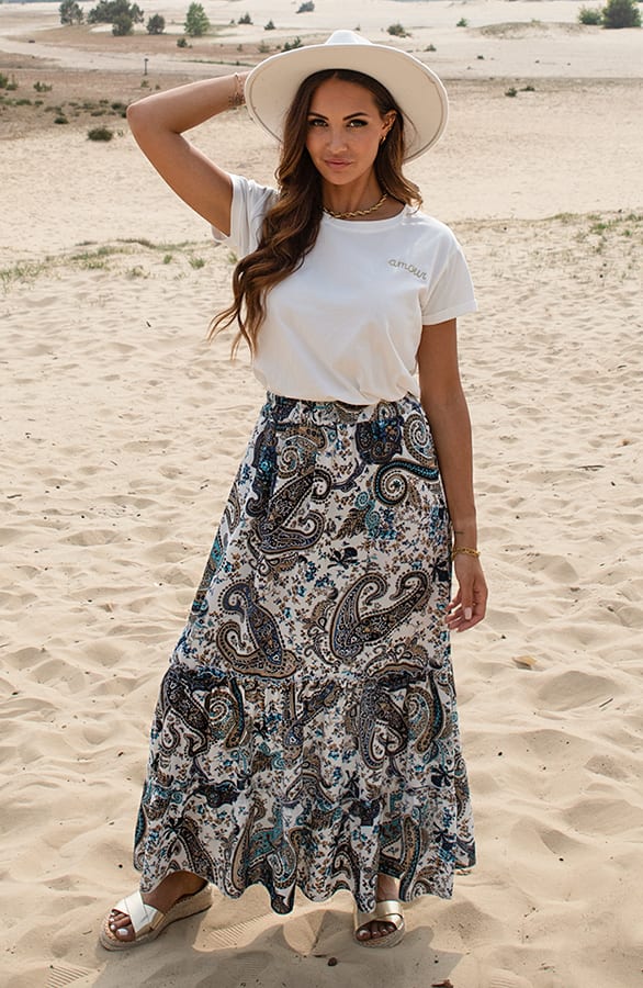 Maxi Plooien Rok Paisleyprint Daphne Kobalt – shoparchief — foto 3