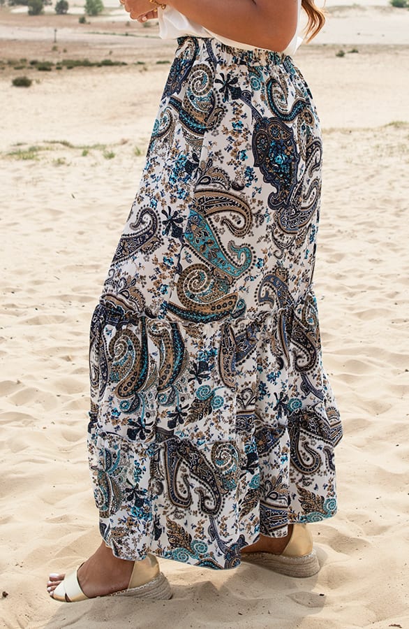 Maxi Plooien Rok Paisleyprint Daphne Kobalt – shoparchief — foto 2