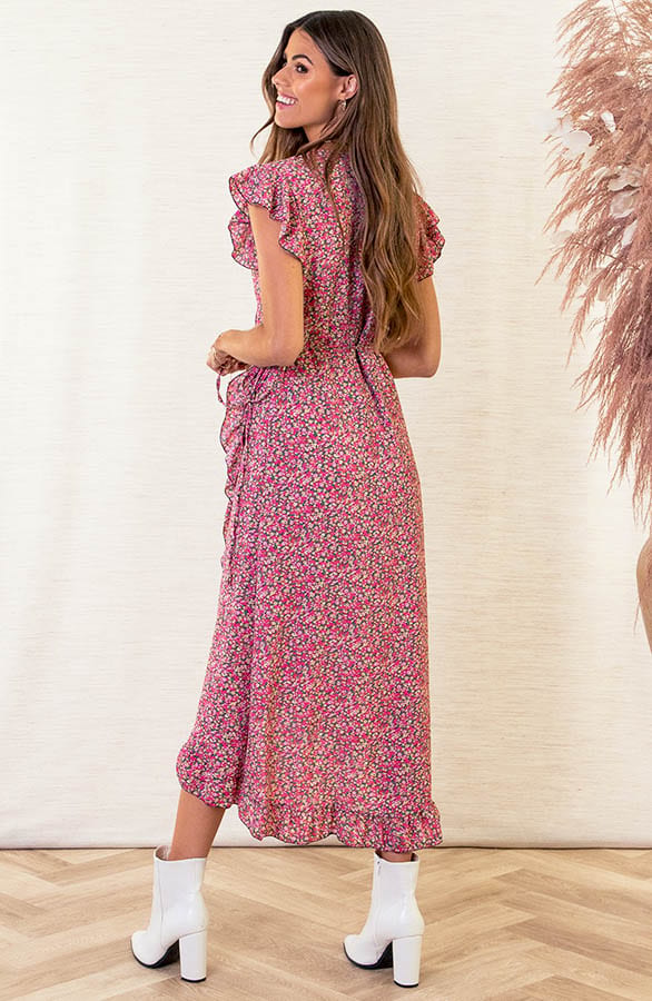 Midi Jurk Bloemenprint Jenny Roze Groen – shoparchief — foto 4