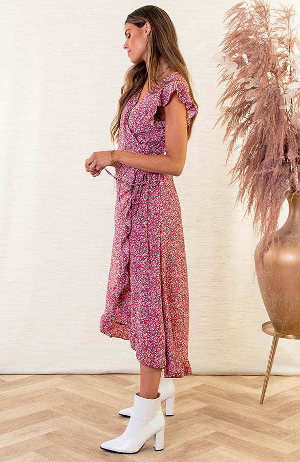 Midi Jurk Bloemenprint Jenny Roze Groen – shoparchief — foto 3