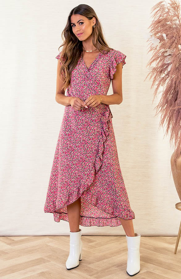 Midi Jurk Bloemenprint Jenny Roze Groen – shoparchief — foto 2