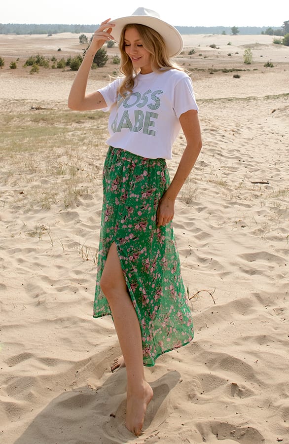 Midi Plooien Rok Met Split Alaya Groen – shoparchief — foto 4