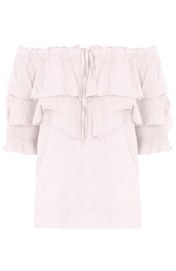 Off Shoulder Ruches Top Jayda Beige – shoparchief