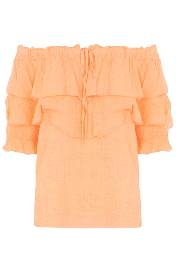 Off Shoulder Ruches Top Jayda Oranje – shoparchief
