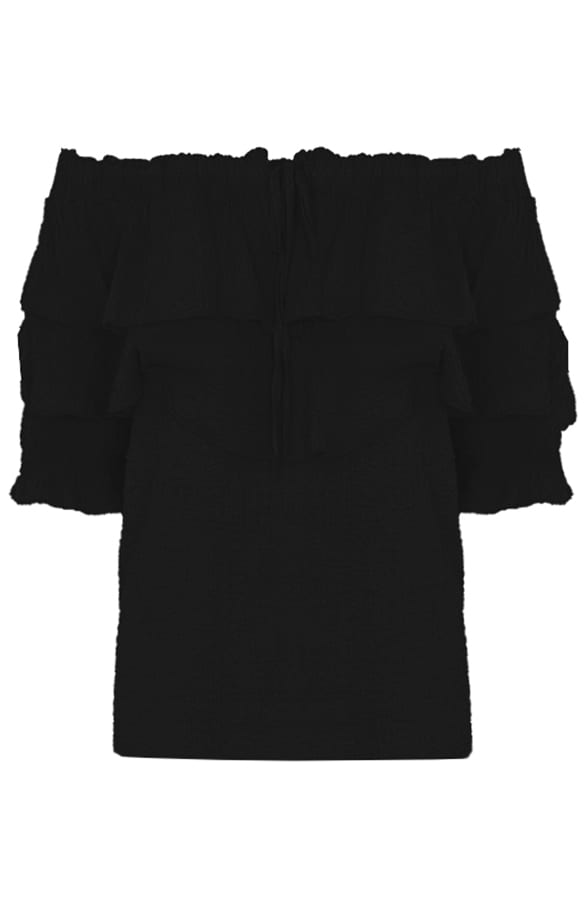 Off Shoulder Ruches Top Jayda Zwart – shoparchief