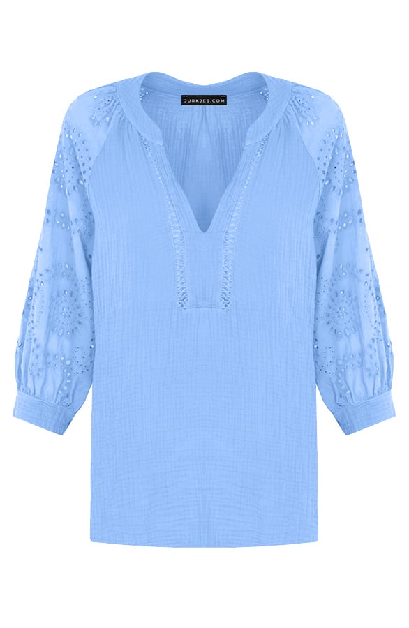 Oversized Embroidery Blouse Faith Lichtblauw – shoparchief