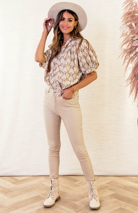 Print Blouse Met Pofmouwen Bianca Taupe – shoparchief — foto 6