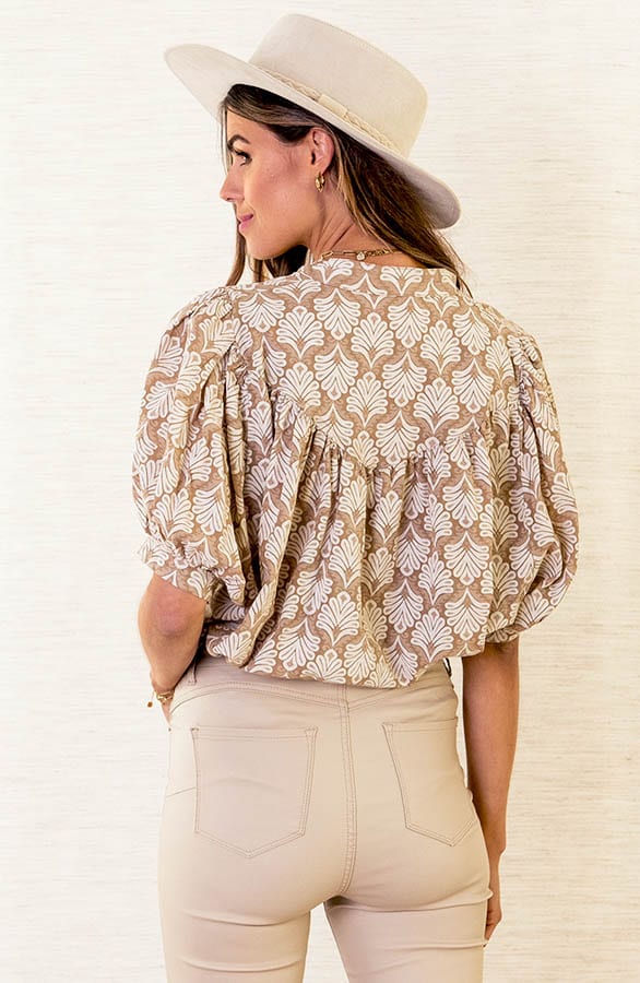 Print Blouse Met Pofmouwen Bianca Taupe – shoparchief — foto 4
