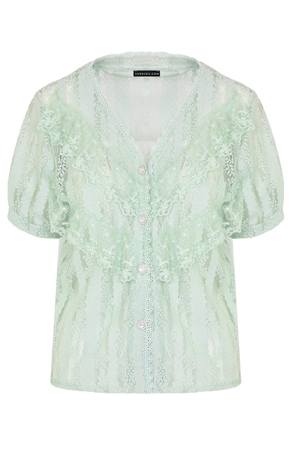 Ruches Kanten Blouse Leanora Mint – shoparchief