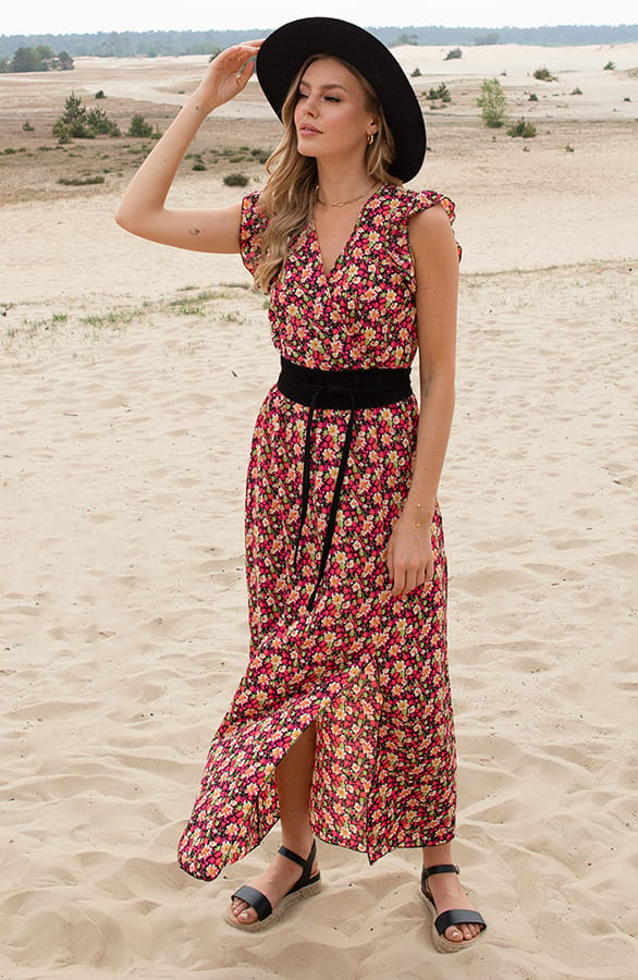 Ruches Midi Jurk Met Bloemenprint Jamie Zwart – shoparchief — foto 2