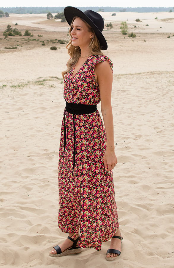 Ruches Midi Jurk Met Bloemenprint Jamie Zwart – shoparchief — foto 3