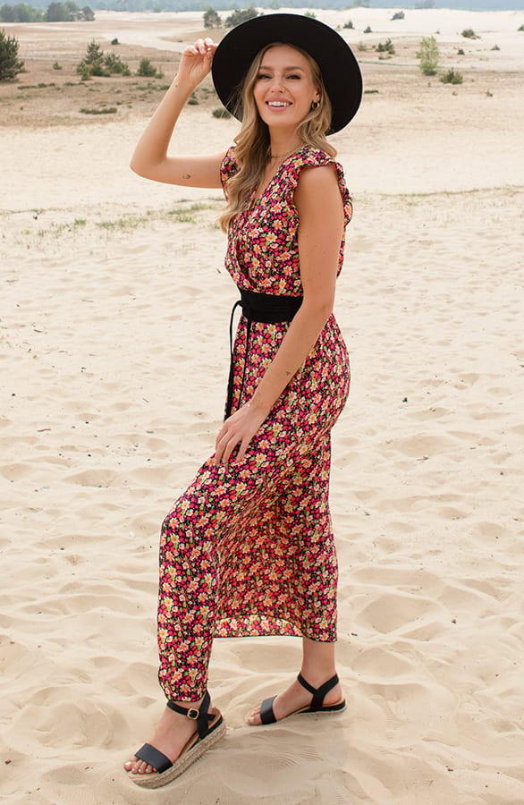 Ruches Midi Jurk Met Bloemenprint Jamie Zwart – shoparchief — foto 4