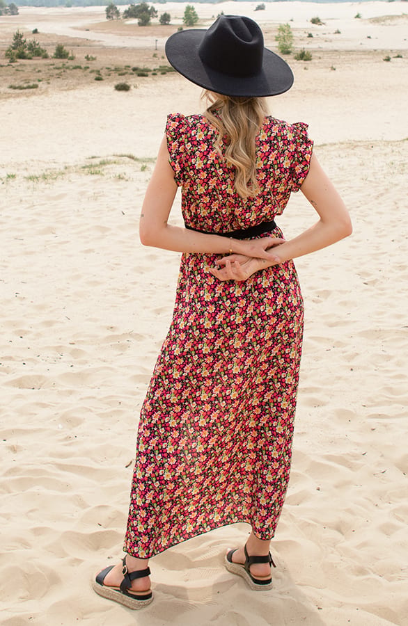 Ruches Midi Jurk Met Bloemenprint Jamie Zwart – shoparchief — foto 5
