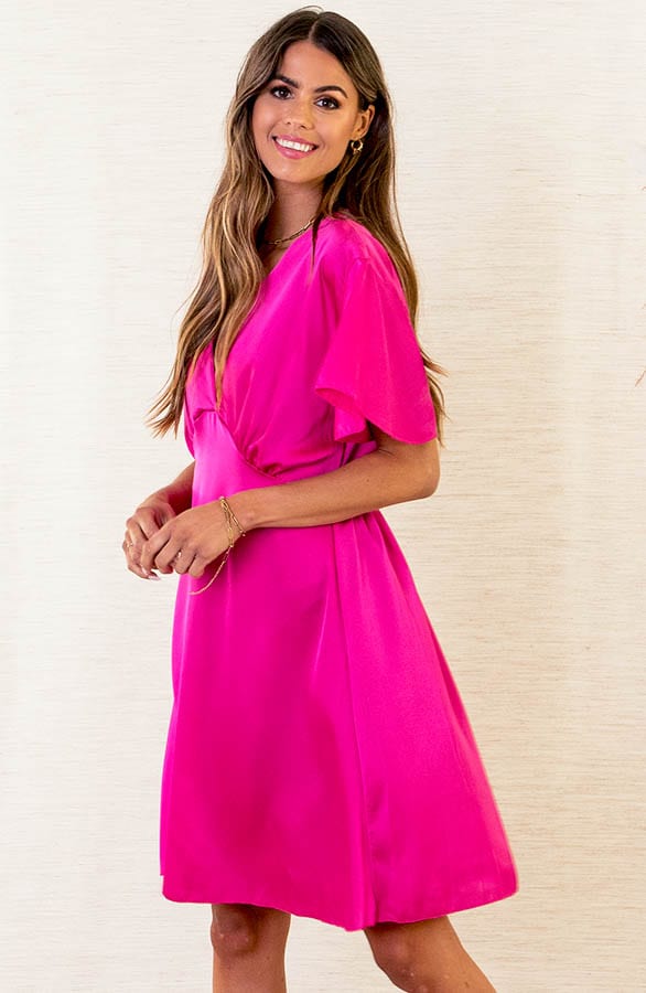 Ruches Silk Dress Esmee Fuchsia – shoparchief — foto 2