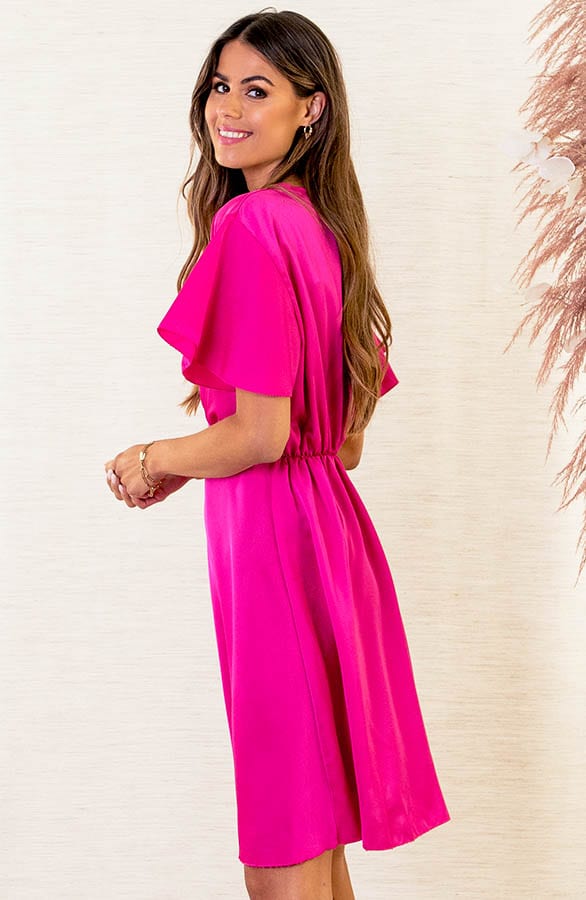 Ruches Silk Dress Esmee Fuchsia – shoparchief — foto 3
