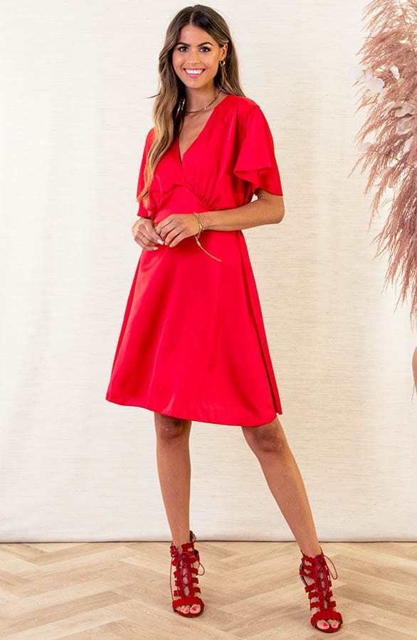 Ruches Silk Dress Esmee Rood – shoparchief — foto 6
