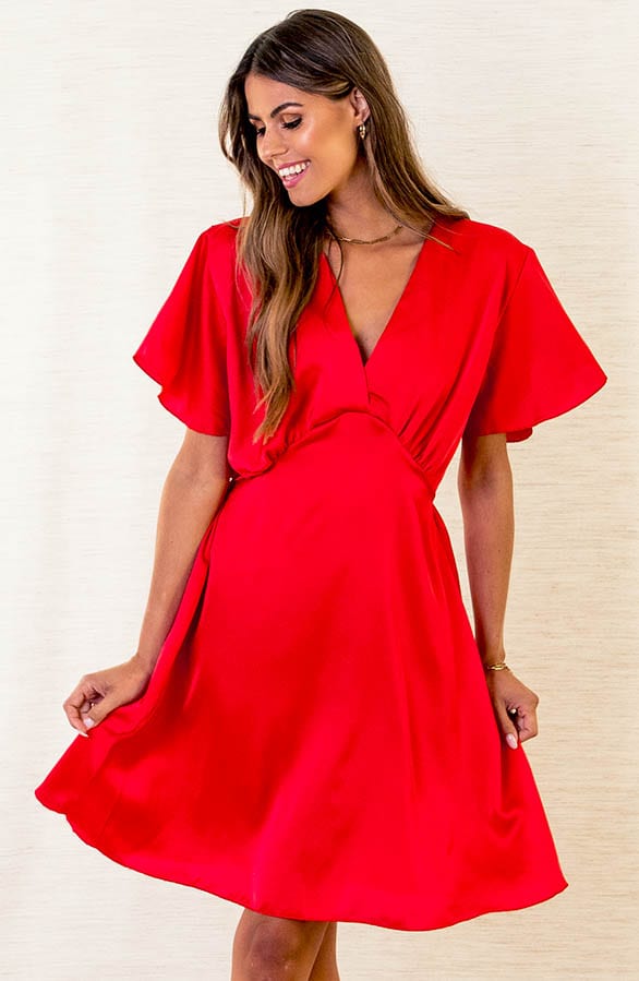 Ruches Silk Dress Esmee Rood – shoparchief